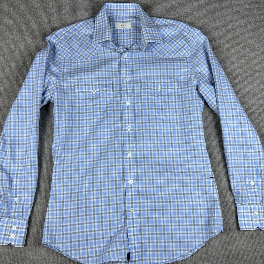 Rye 51 Shirt Mens Small Blue Plaid Button Down Long Sleeve Casual Western